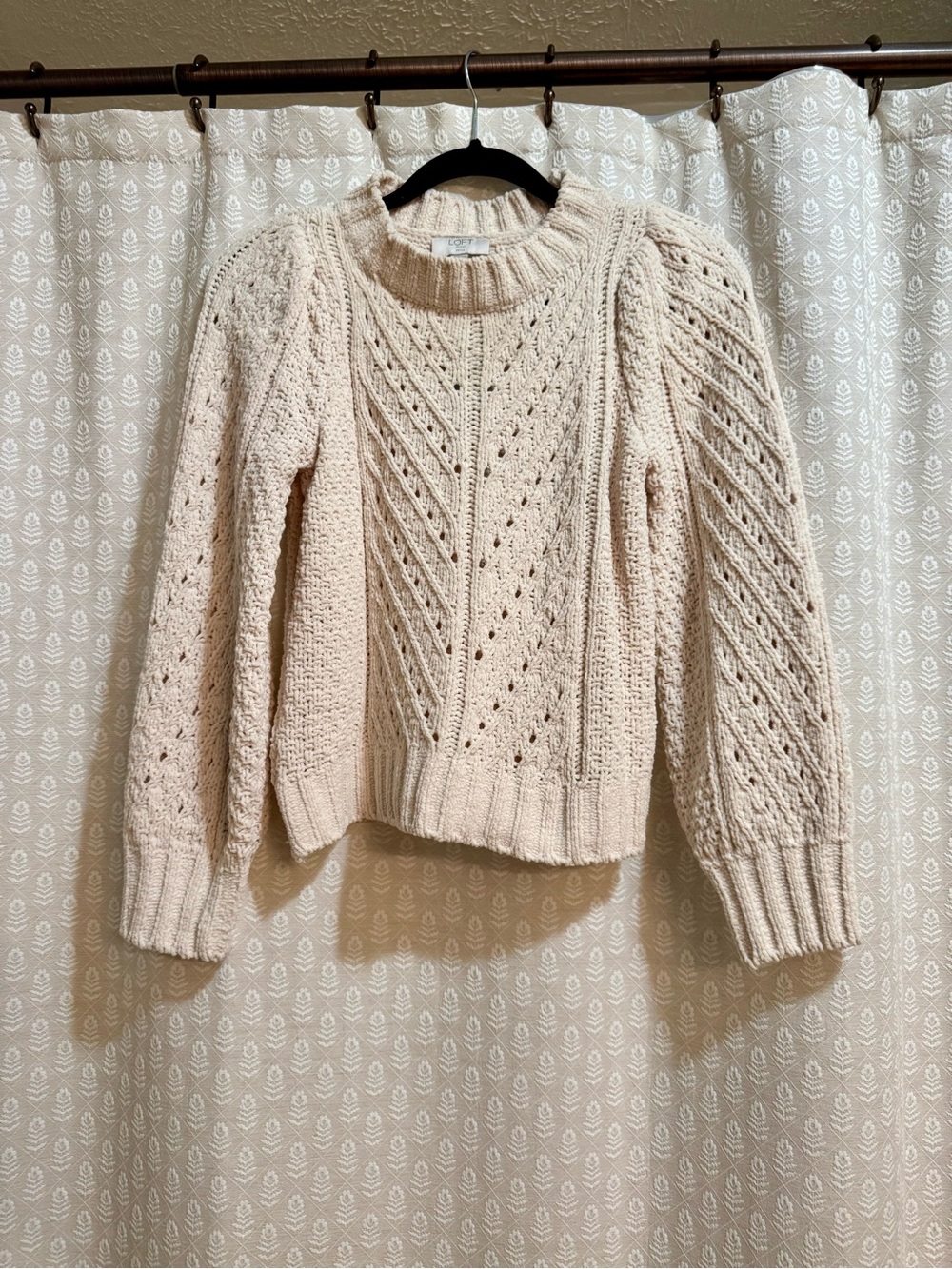 LOFT Cream Cable Knit Crewneck Sweater